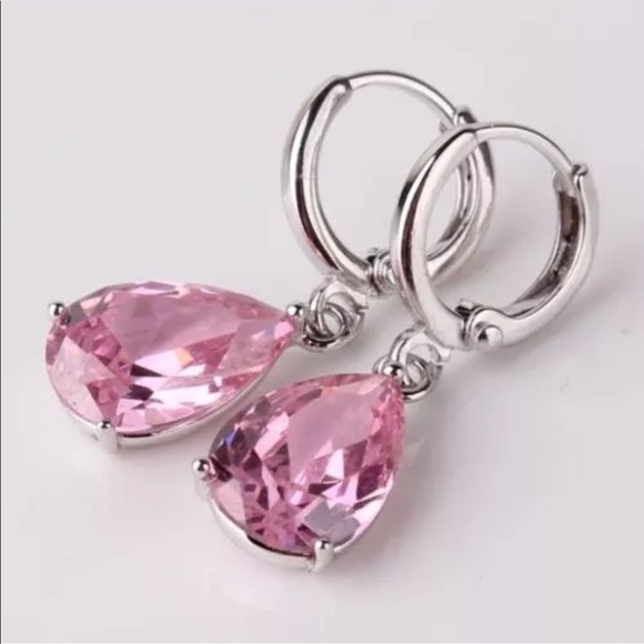 Pink Gemstone Long Crystal Dangle Earring main image 1
